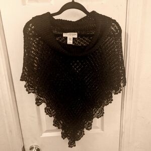 St. John's Evening Ladies' Black Beaded Crochet Scoop Neck Caplet Shawl